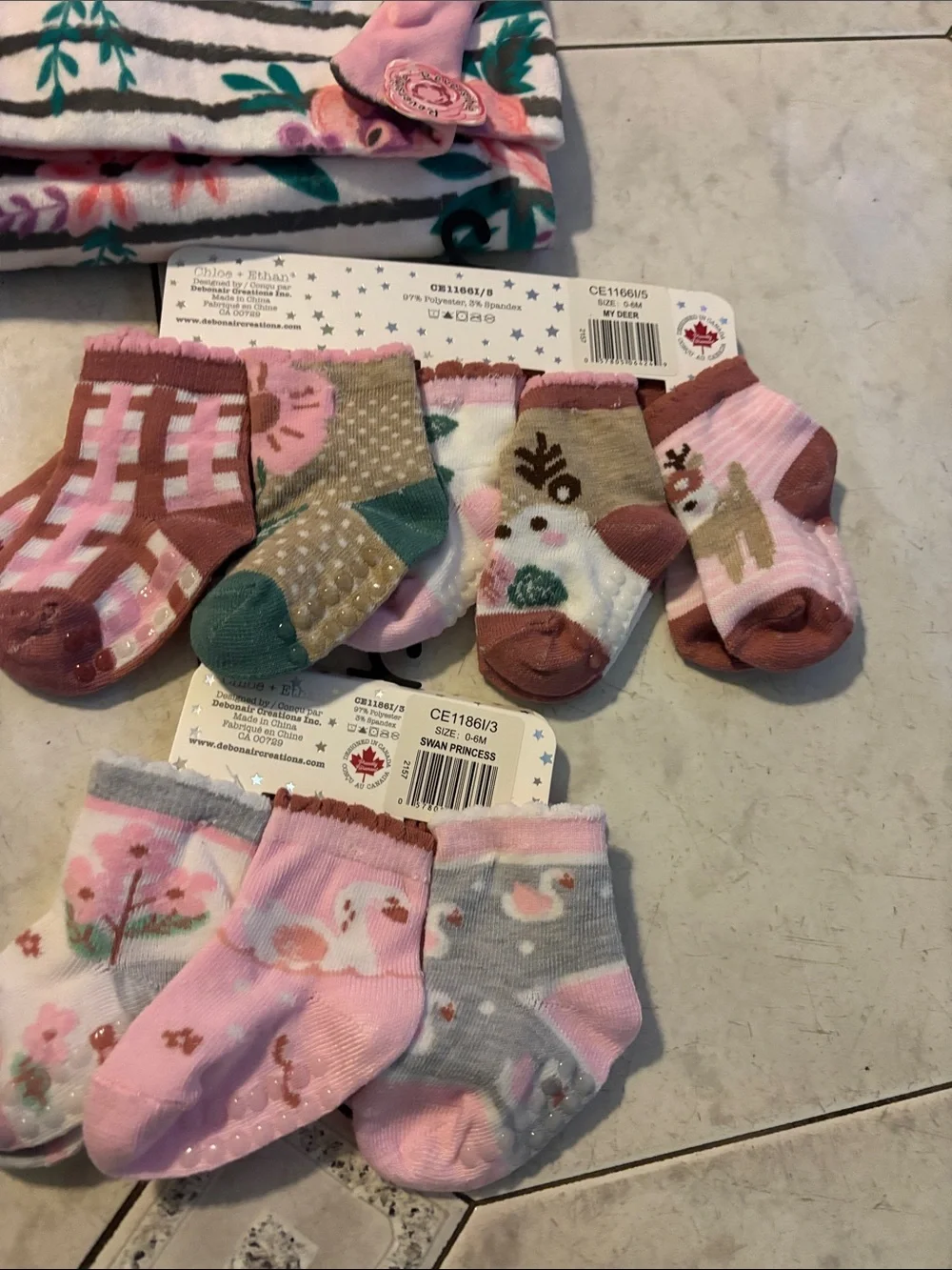 Carter's Pink Floral & Animal Print Baby Bibs Set with Matching Socks